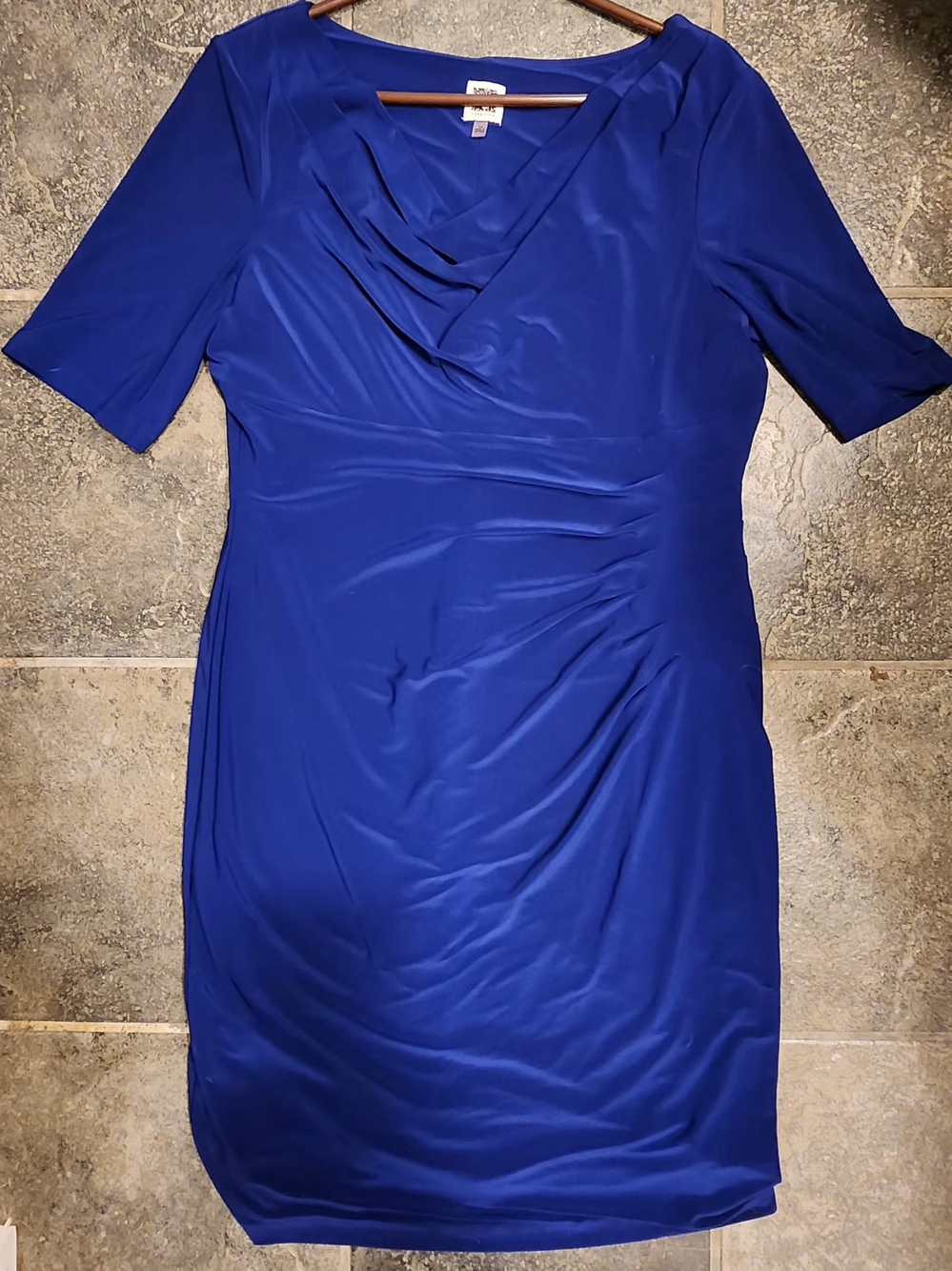 Anne Klein Cobalt Blue Draped V-Neck Midi Dress